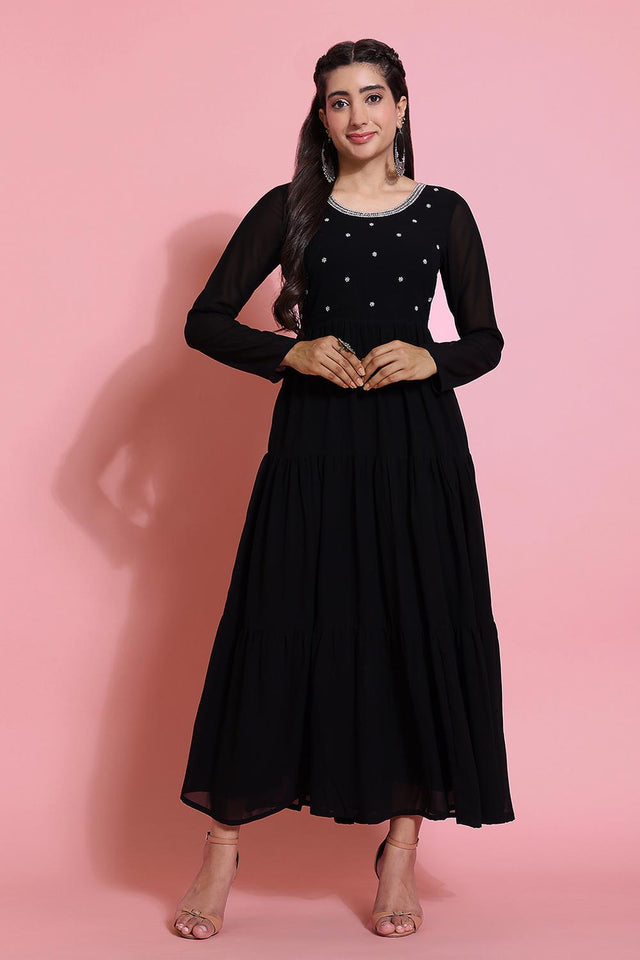 Black Embroidered Georgette Kurti (AM-P-491-Black)