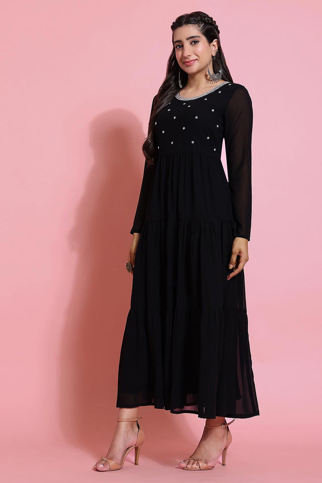 Black Embroidered Georgette Kurti (AM-P-491-Black)