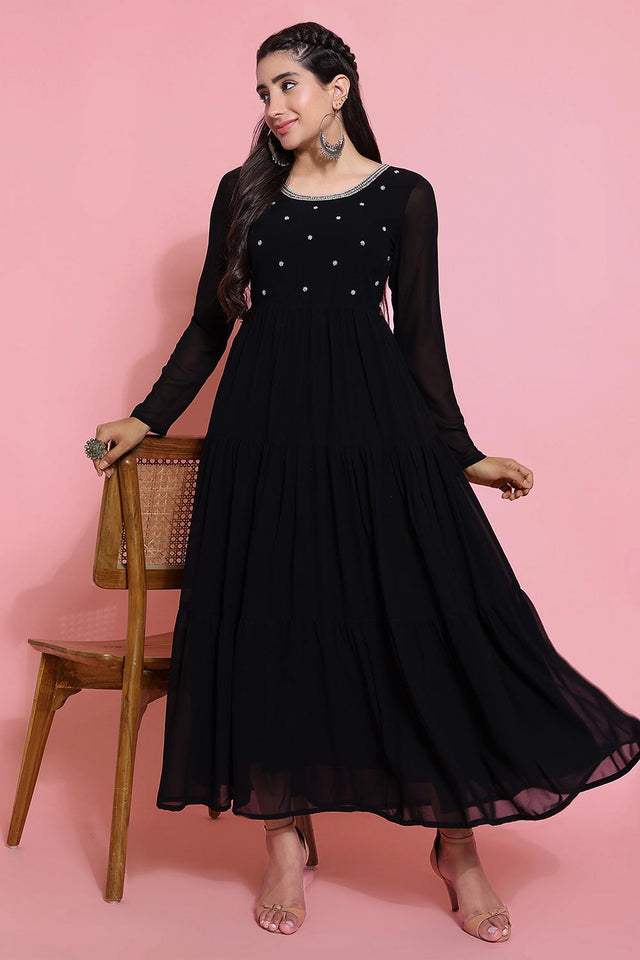 Black Embroidered Georgette Kurti (AM-P-491-Black)