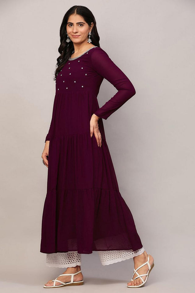 Violet Embroidered Georgette Kurti (AM-P-491-Purple)