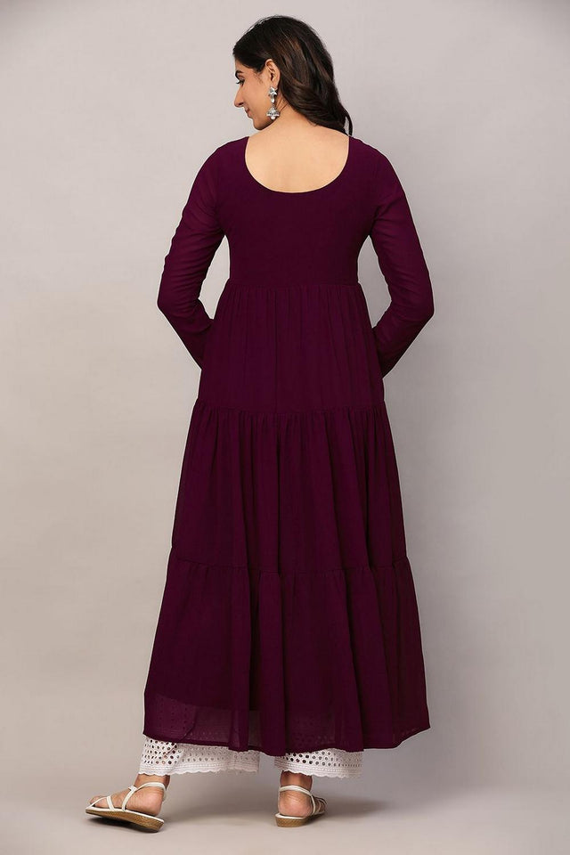 Violet Embroidered Georgette Kurti (AM-P-491-Purple)