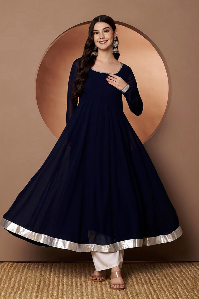 Blue Embroidered Georgette Kurti (AM-P-510-Blue)