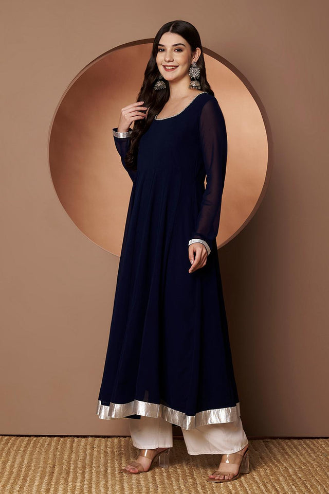 Blue Embroidered Georgette Kurti (AM-P-510-Blue)