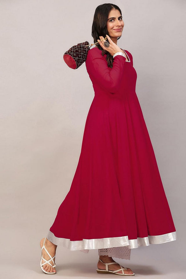 Pink Embroidered Georgette Kurti (AM-P-510-Pink)