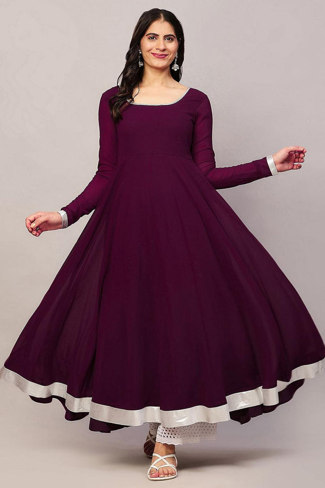 Violet Embroidered Georgette Kurti (AM-P-510-Purple)