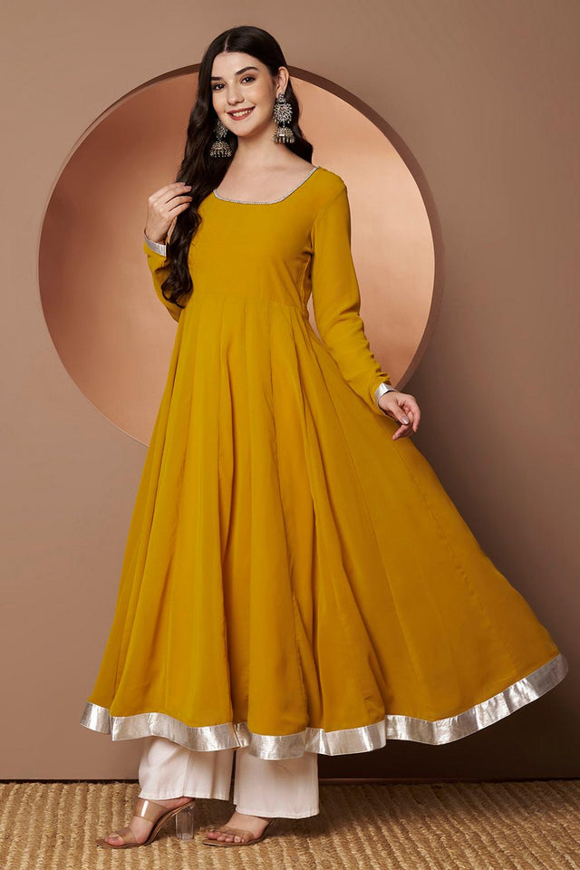 Yellow Embroidered Georgette Kurti (AM-P-510-Yellow)