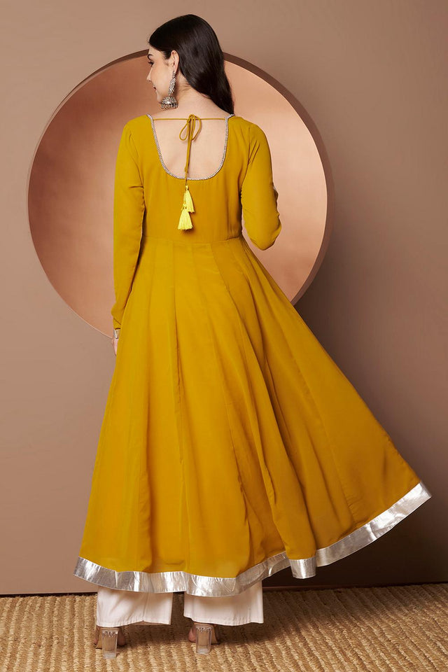 Yellow Embroidered Georgette Kurti (AM-P-510-Yellow)
