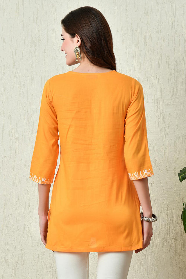Mustard Embroidered Cotton Kurti (AM-TO-2962)