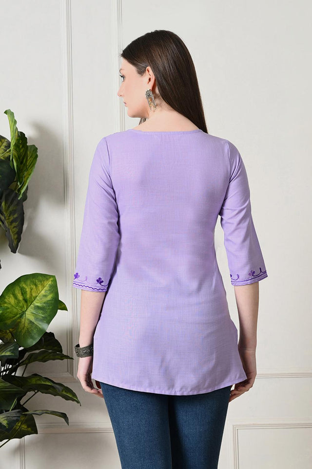 Lavender Embroidered Cotton Kurti (AM-TO-2994)