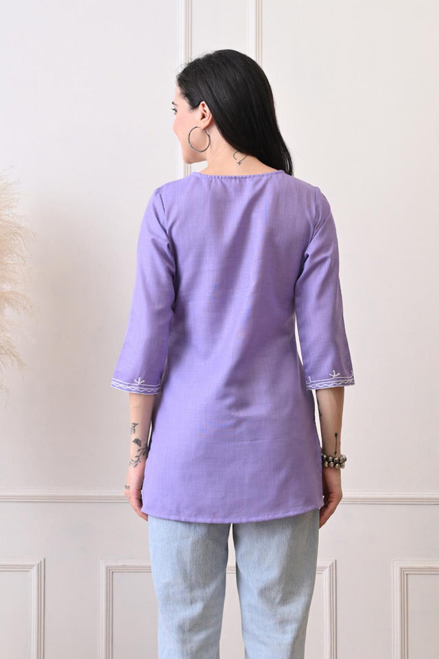 Lavender Embroidered Cotton Kurti (AM-TO-3023)