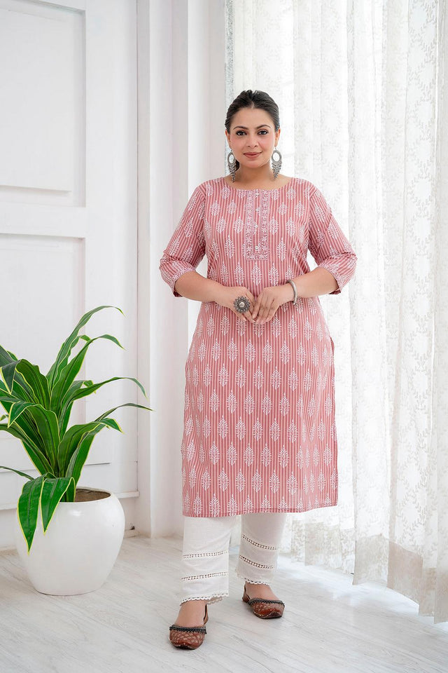 Pink Printed Cotton Kurti (AMKD0143-3XL)