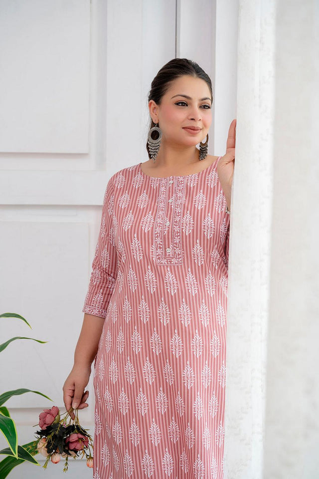 Pink Printed Cotton Kurti (AMKD0143-3XL)