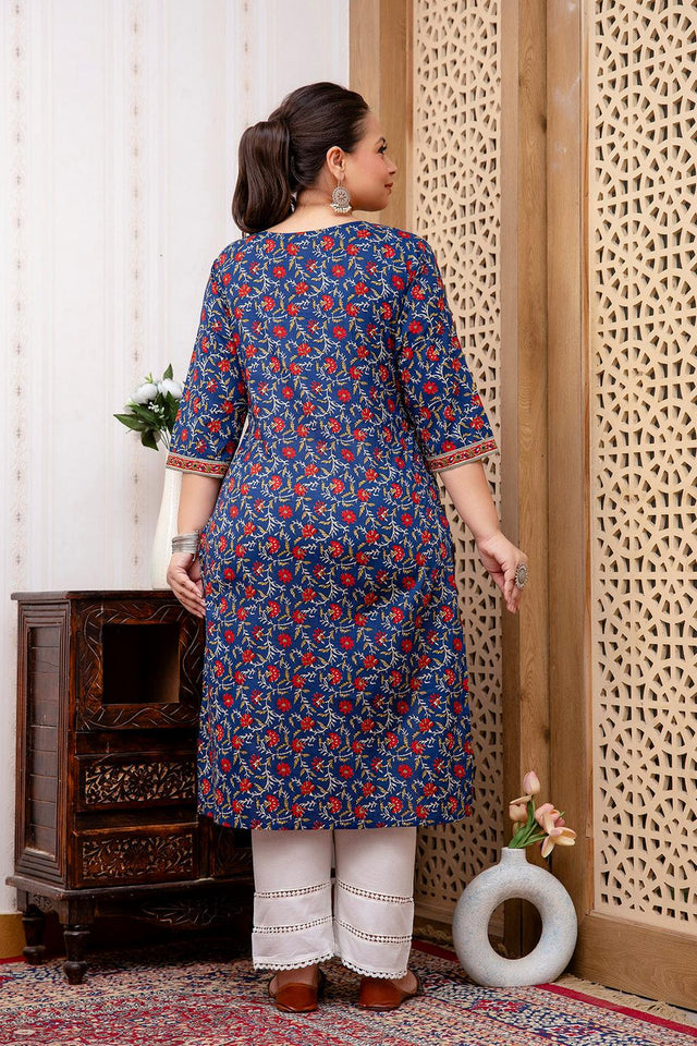 Blue Printed Cotton Kurti (AMKD0146-3XL)