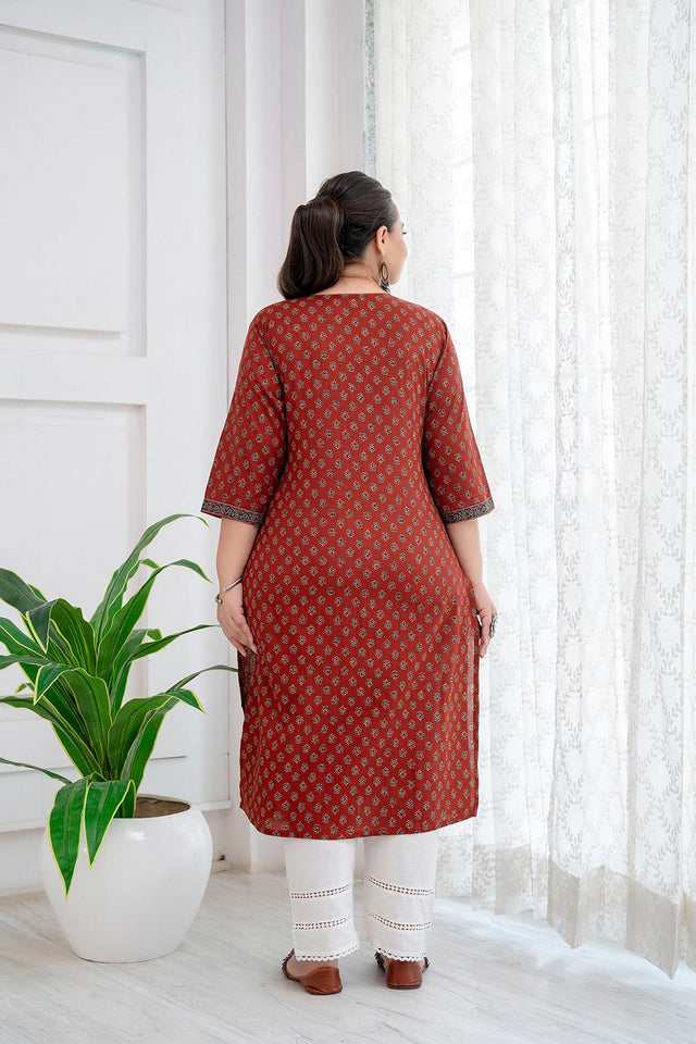 Maroon Printed Cotton Kurti (AMKD0149-3XL)