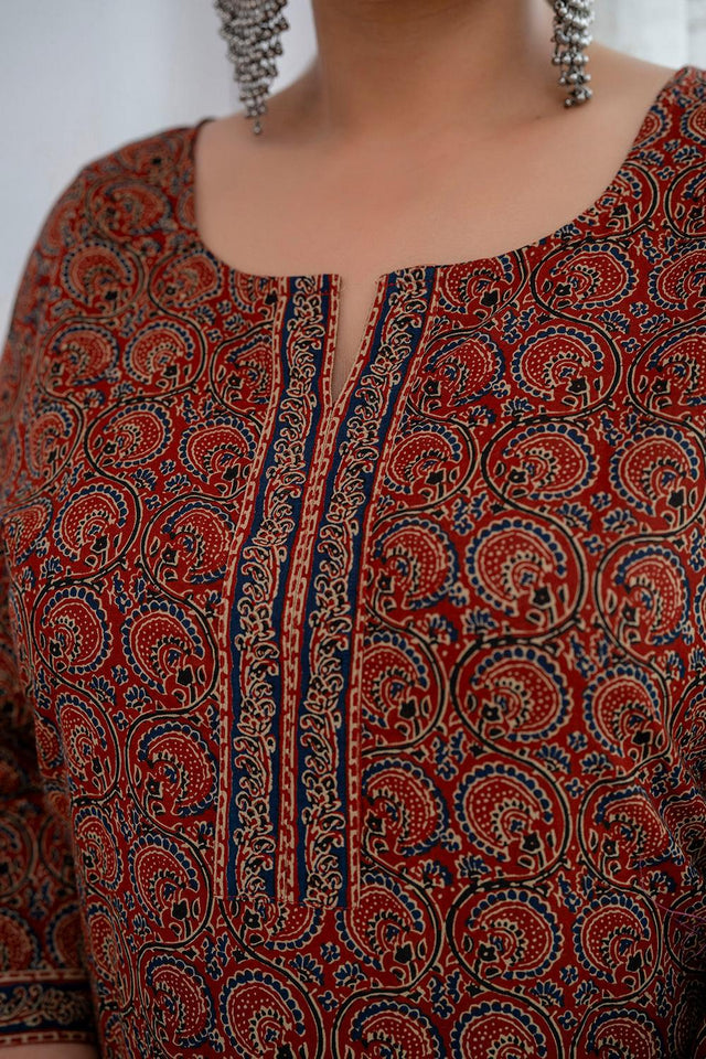 Rust Printed Cotton Kurti (AMKD0150-4XL)