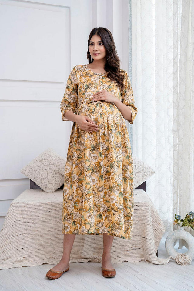 Cream Printed Cotton Dress (AMND0144)