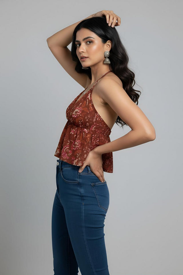 Rust Printed Cotton Top (AMSP0005)