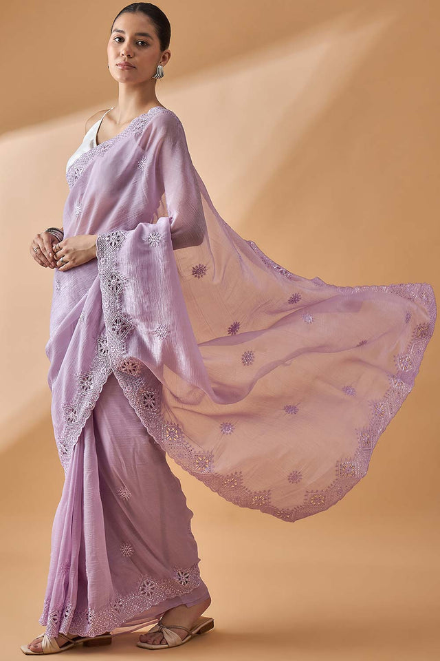 Purple Pure Crepe Woven Saree