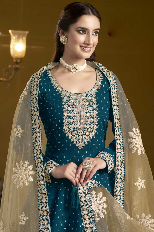 Royal-Blue Embroidered Silk Gown (ANAYA VOL-207-c)