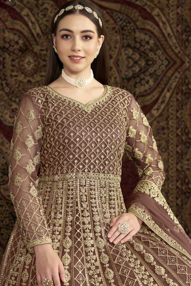 Brown Sequin with Embroidered Net Gown (ANAYA VOL-209-d)