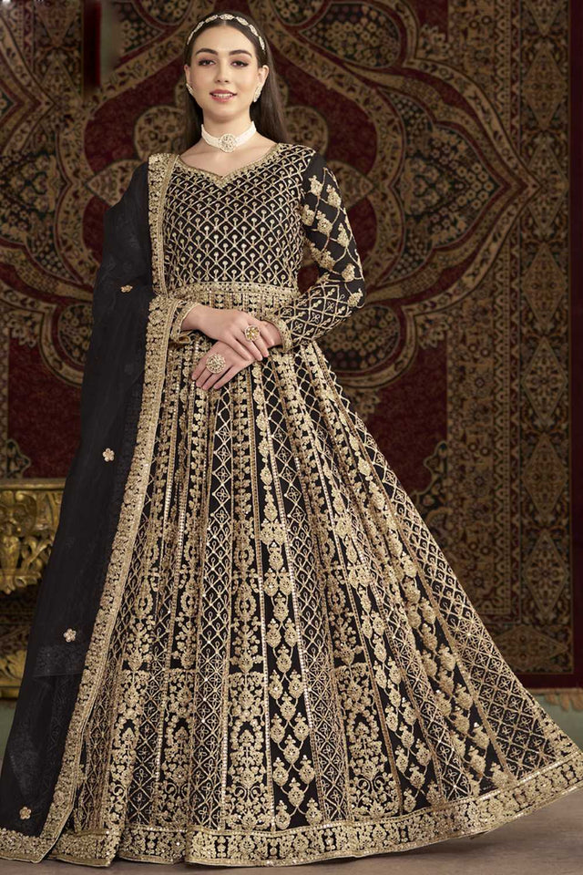 Brown Sequin with Embroidered Net Gown (ANAYA VOL-210-a)