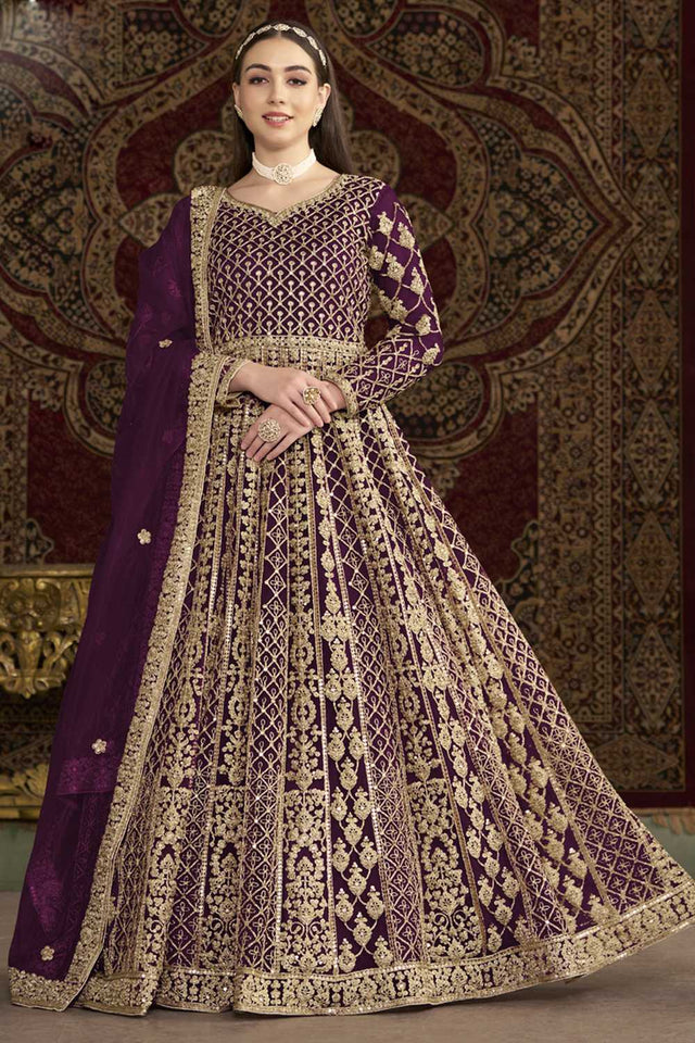 Violet Sequin with Embroidered Net Gown (ANAYA VOL-210-c)