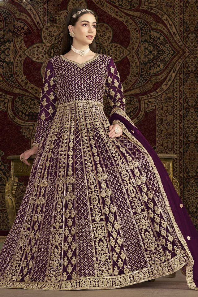 Violet Sequin with Embroidered Net Gown (ANAYA VOL-210-c)