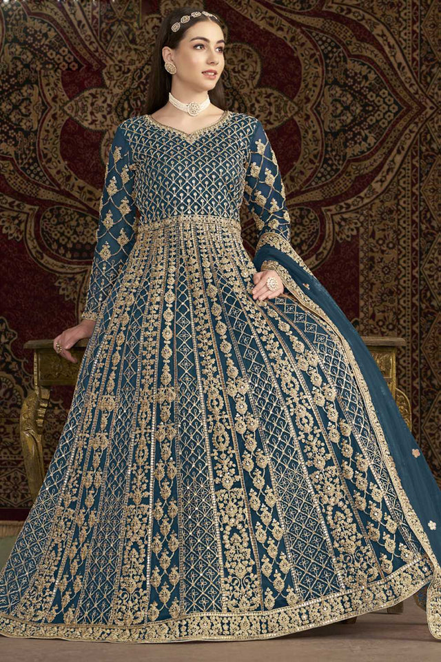 Light-Blue Sequin with Embroidered Net Gown (ANAYA VOL-210-d)
