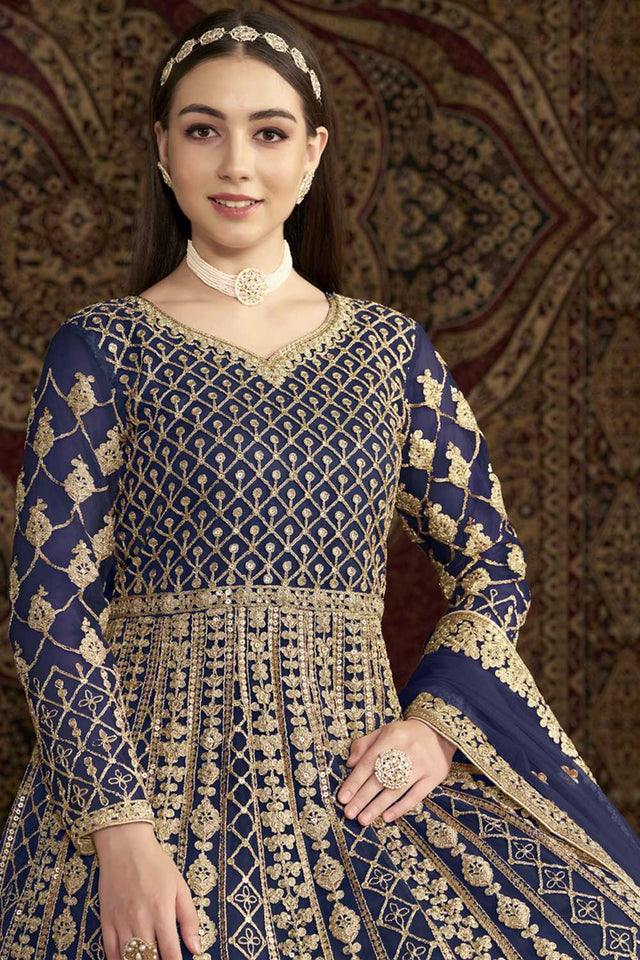 Blue Sequin with Embroidered Net Gown (ANAYA VOL-210-f)
