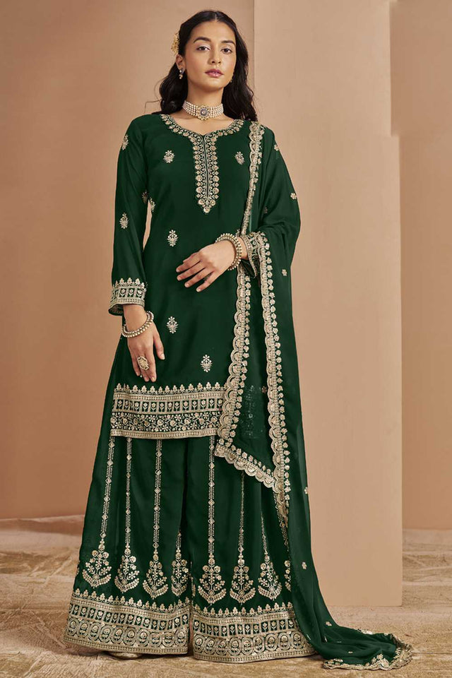 Green Embroidered Georgette Sharara Suit Set (ANAYA VOL-211-a)