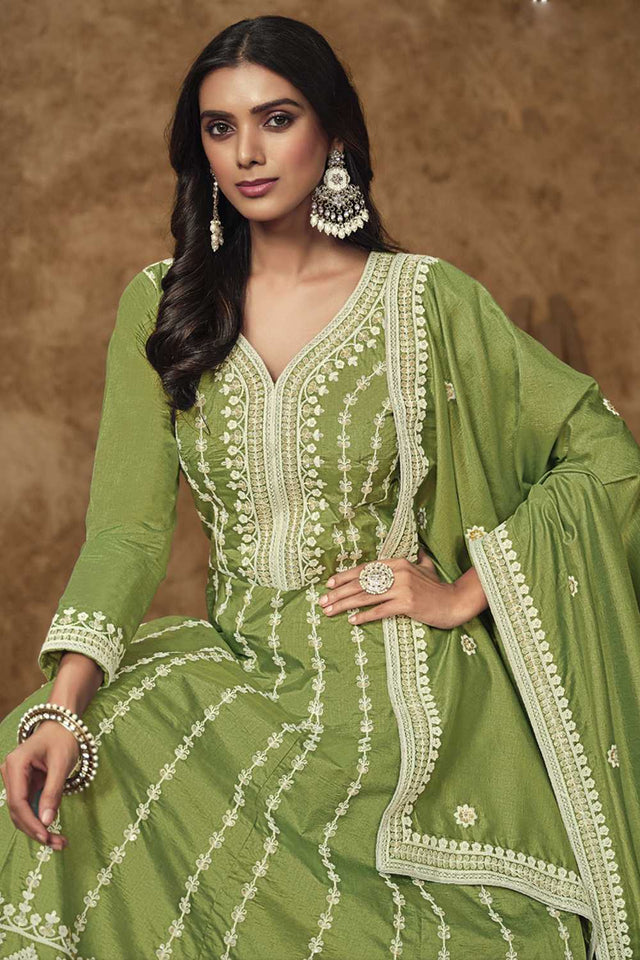 Green Embroidered Silk Gown (ANAYA VOL-214-b)