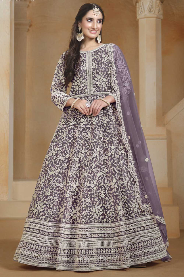 Lavender Embroidered Net Gown (ANAYA VOL 205-20502)