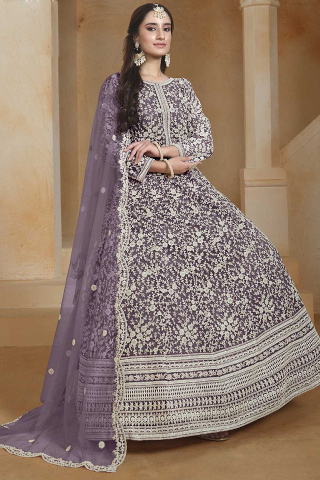 Lavender Embroidered Net Gown (ANAYA VOL 205-20502)