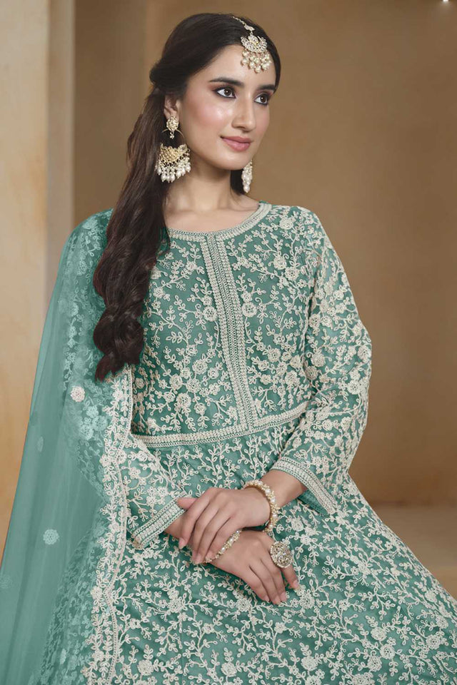 Sea-Green Embroidered Net Gown (ANAYA VOL 205-20503)