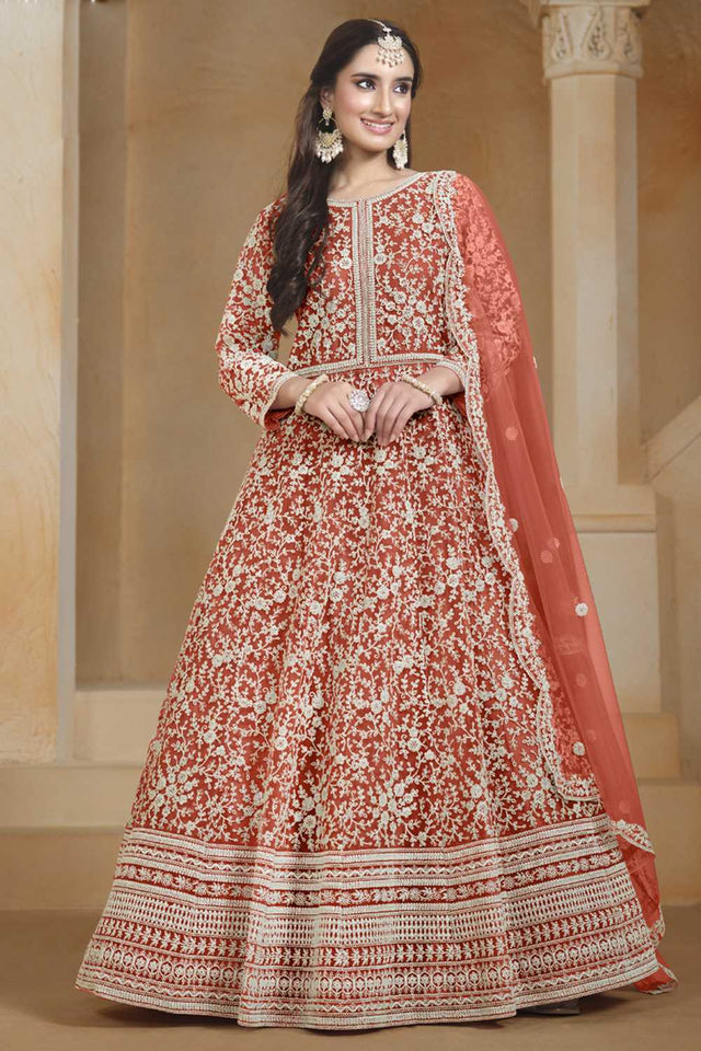 Orange Embroidered Net Gown (ANAYA VOL 205-20504)