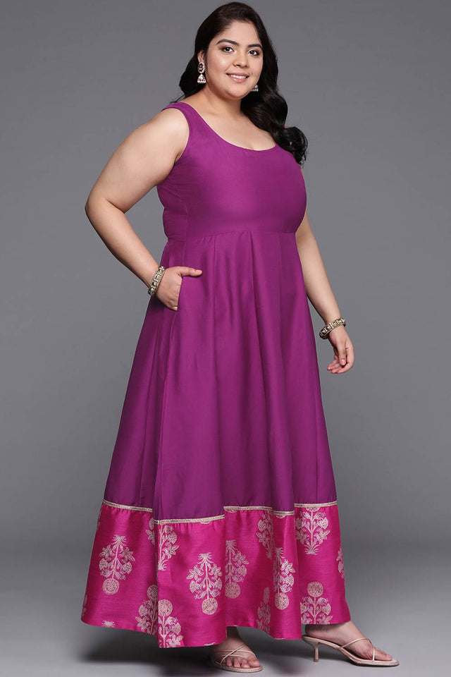 Purple Poly Silk Printed Straight Round Neck Dresses (AP-AHEDCNGP-181-FF)