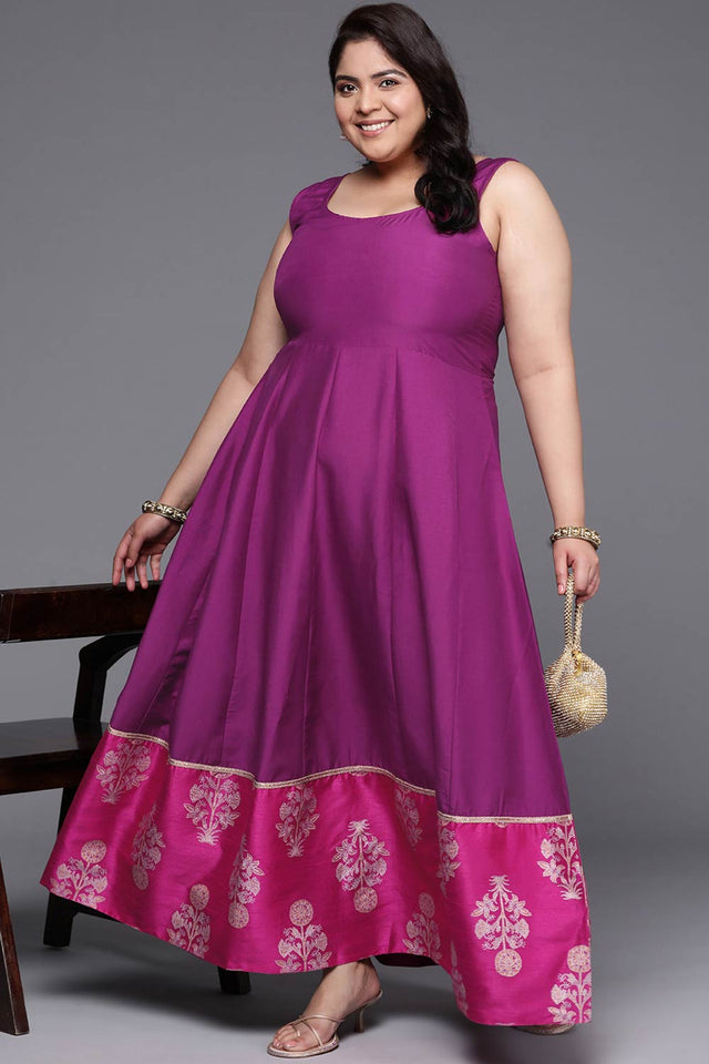 Purple Poly Silk Printed Straight Round Neck Dresses (AP-AHEDCNGP-181-FF)