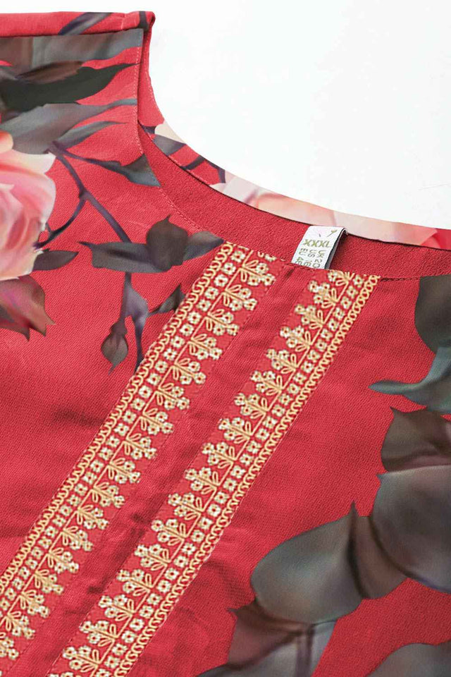 Red Georgette Printed Round Neck Kurti (AP-AHKUGRDP-1139)