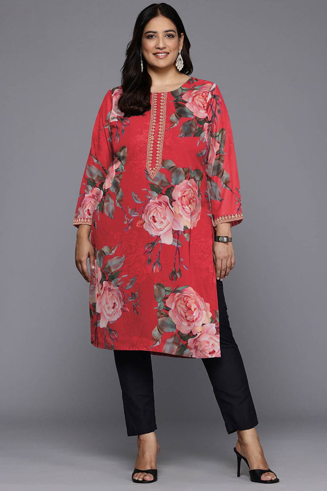 Red Georgette Printed Round Neck Kurti (AP-AHKUGRDP-1139)