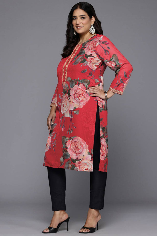 Red Georgette Printed Round Neck Kurti (AP-AHKUGRDP-1139)