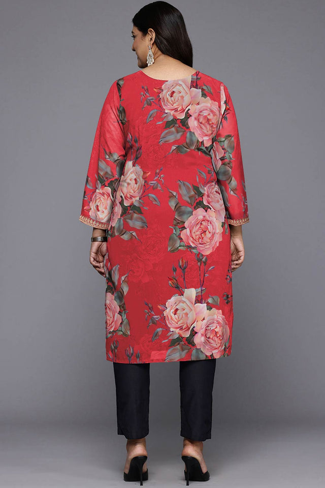 Red Georgette Printed Round Neck Kurti (AP-AHKUGRDP-1139)