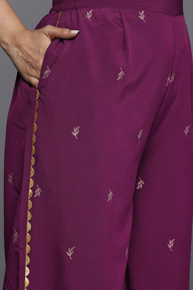 Purple Polyester Printed Straight Shirt Collar Co-Ord Set