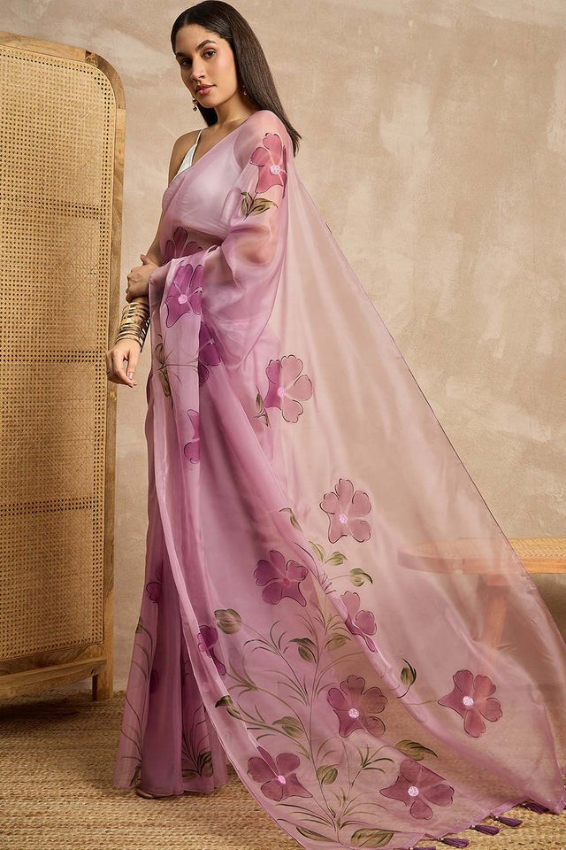 Purple Organza Woven Saree