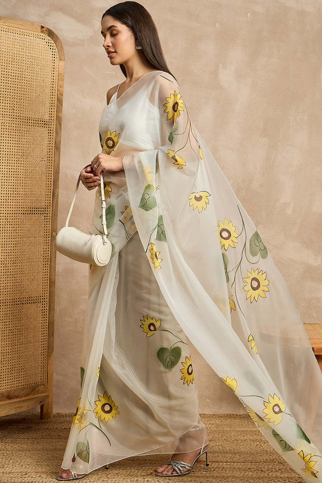 White Organza Woven Saree