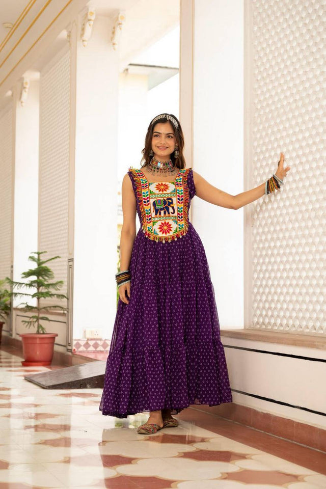 Violet Embroidered Georgette Gown