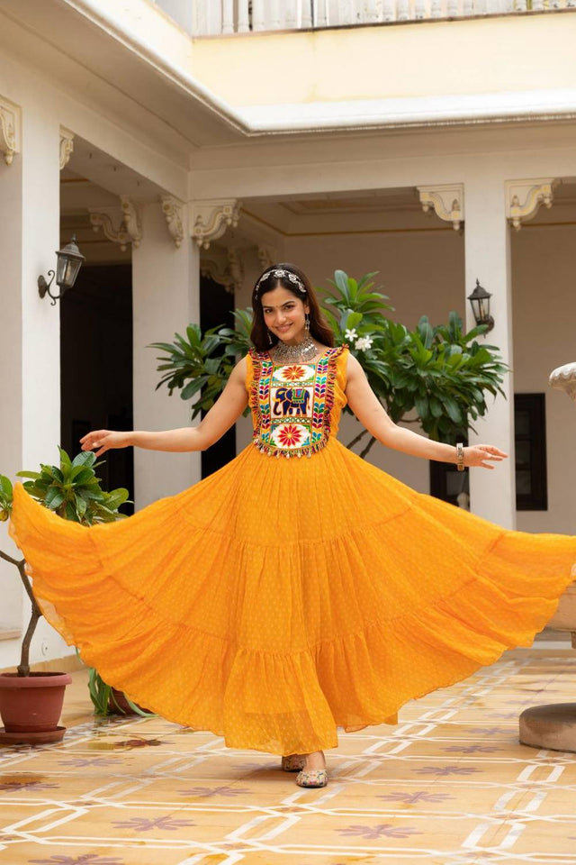 Yellow Embroidered Georgette Gown