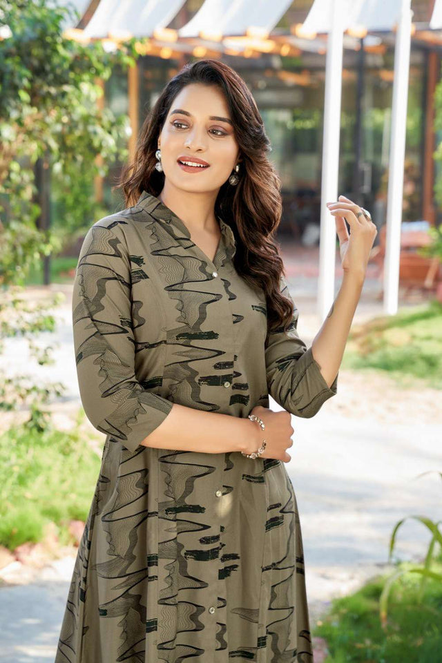 Beige Printed Rayon Co-Ord Set