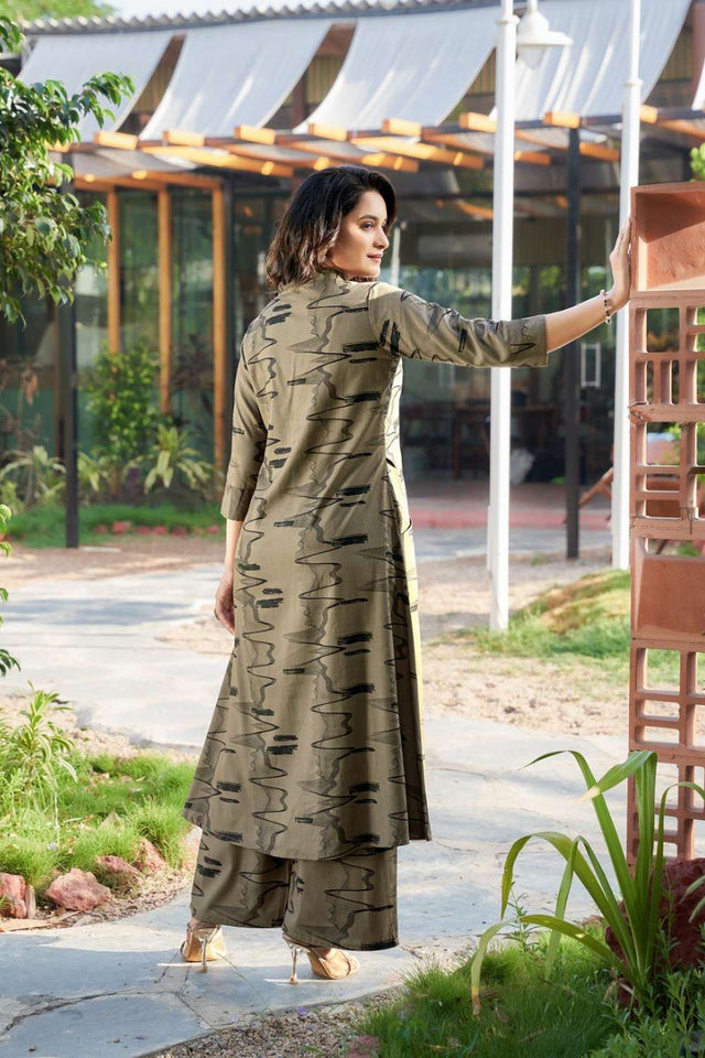 Beige Printed Rayon Co-Ord Set