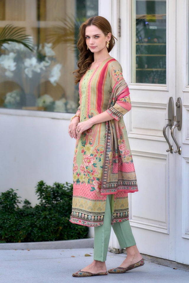 Green Floral Printed Silk Kurti Pant Set