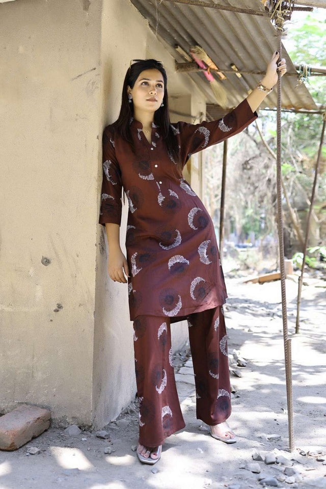 Brown Printed Viscose Rayon Co-Ord Set